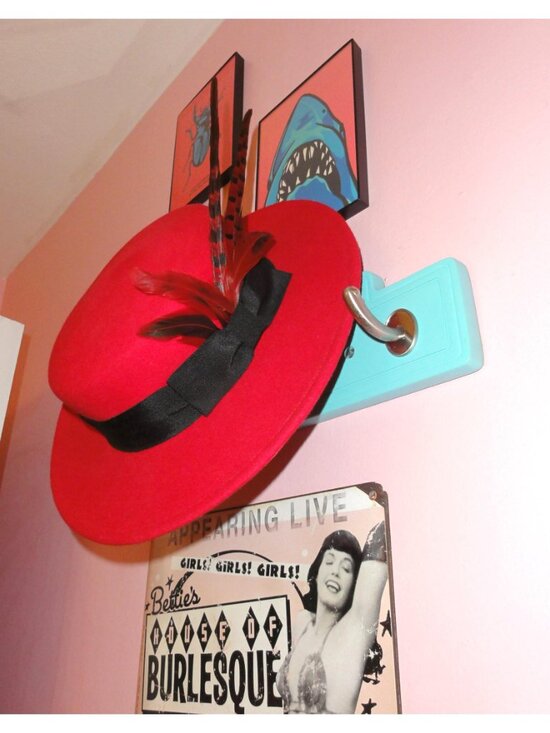 Vintage Red Wool Church Hat w/ Feathers pinup retro rockabilly Kentucky Derby main image 7